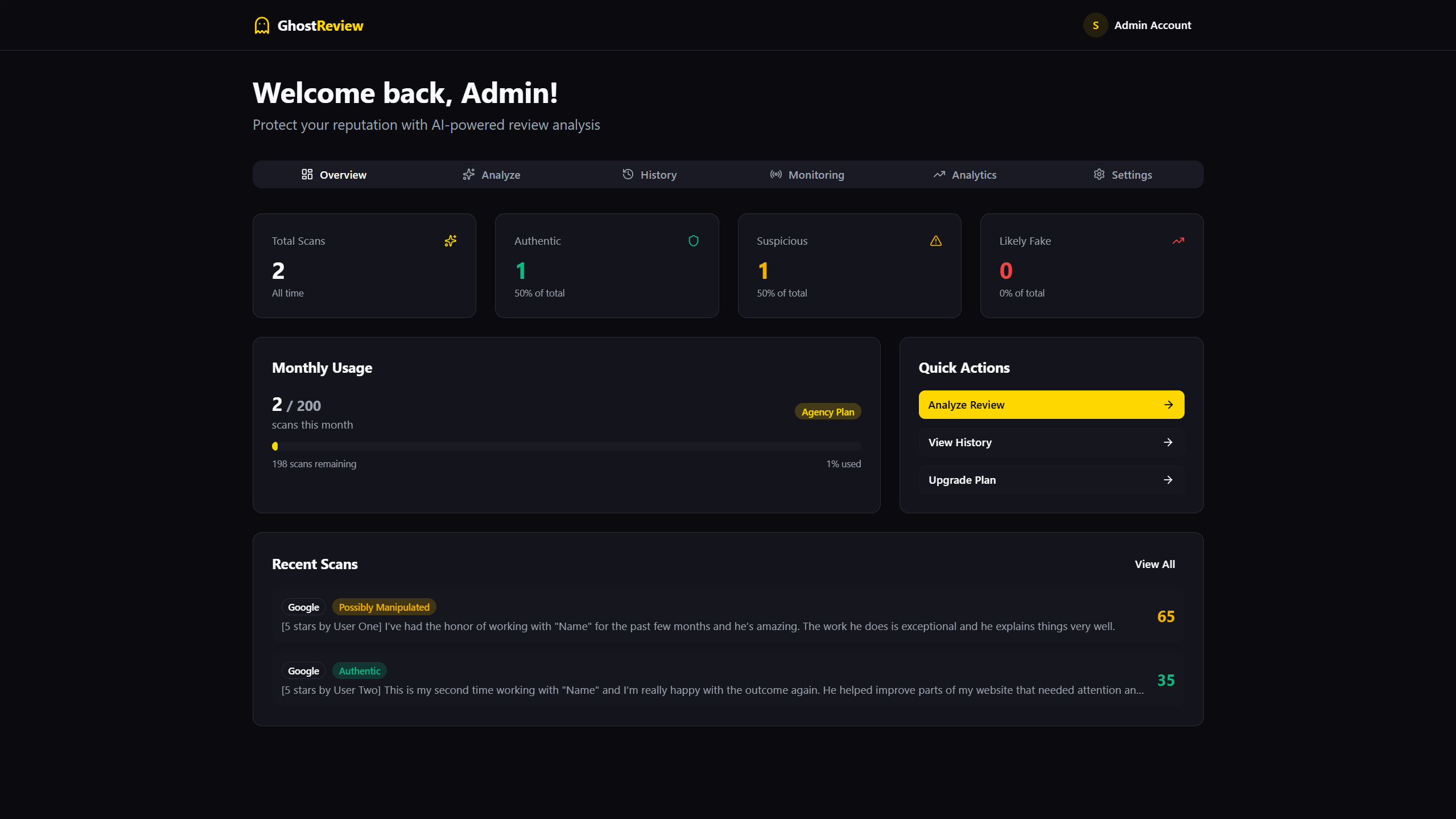 GhostReview Dashboard